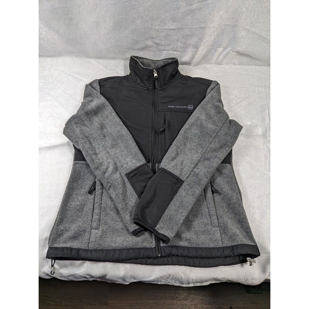 Free Country Women's Large Colorblock Fleece Hybrid Full Zip Jacket Gray Black - Picture 1 of 8